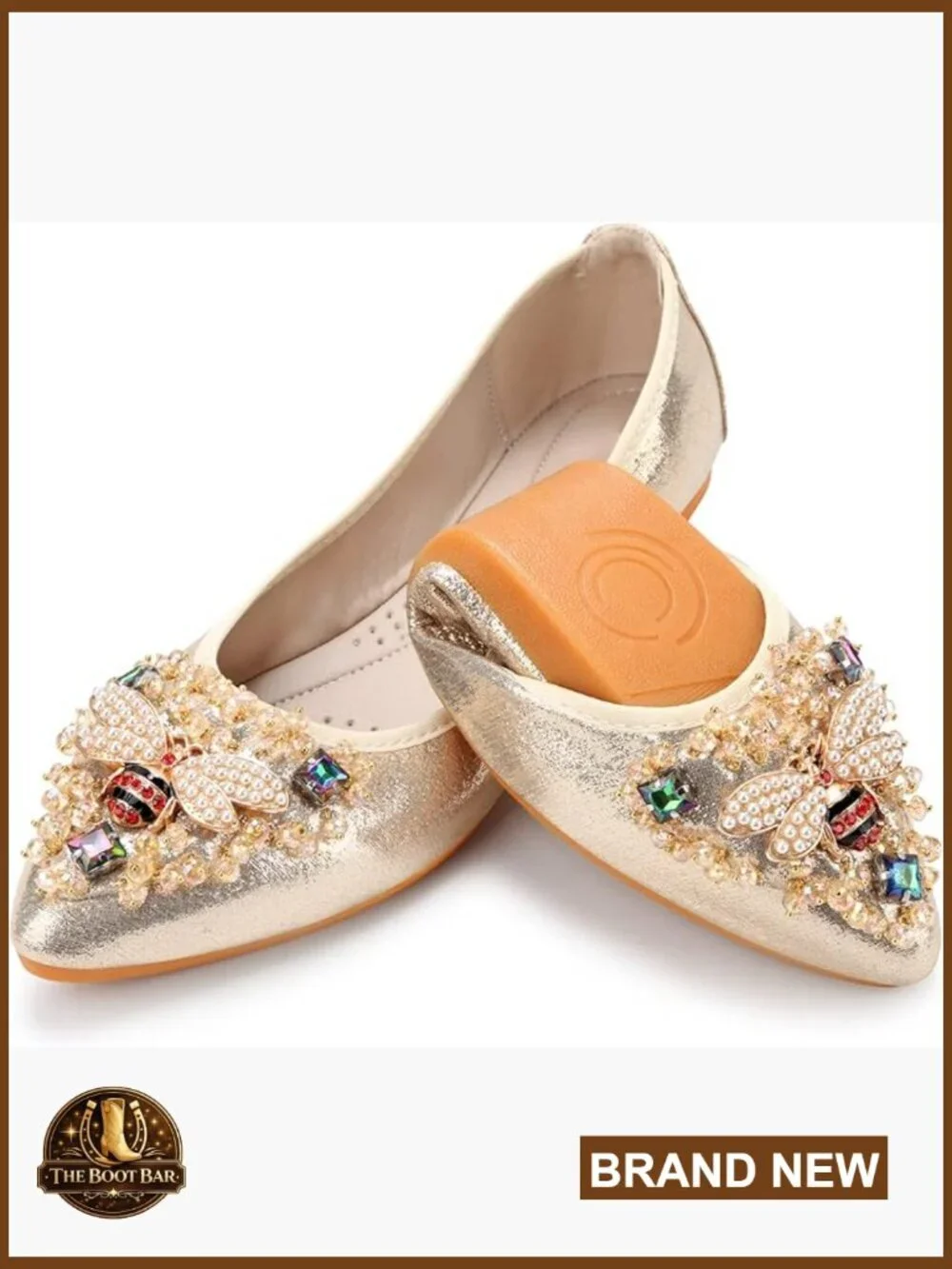 Rhinestone Ballet Flats Foldable Comfort Slip On Wedding Shoes Sparkly Pointed